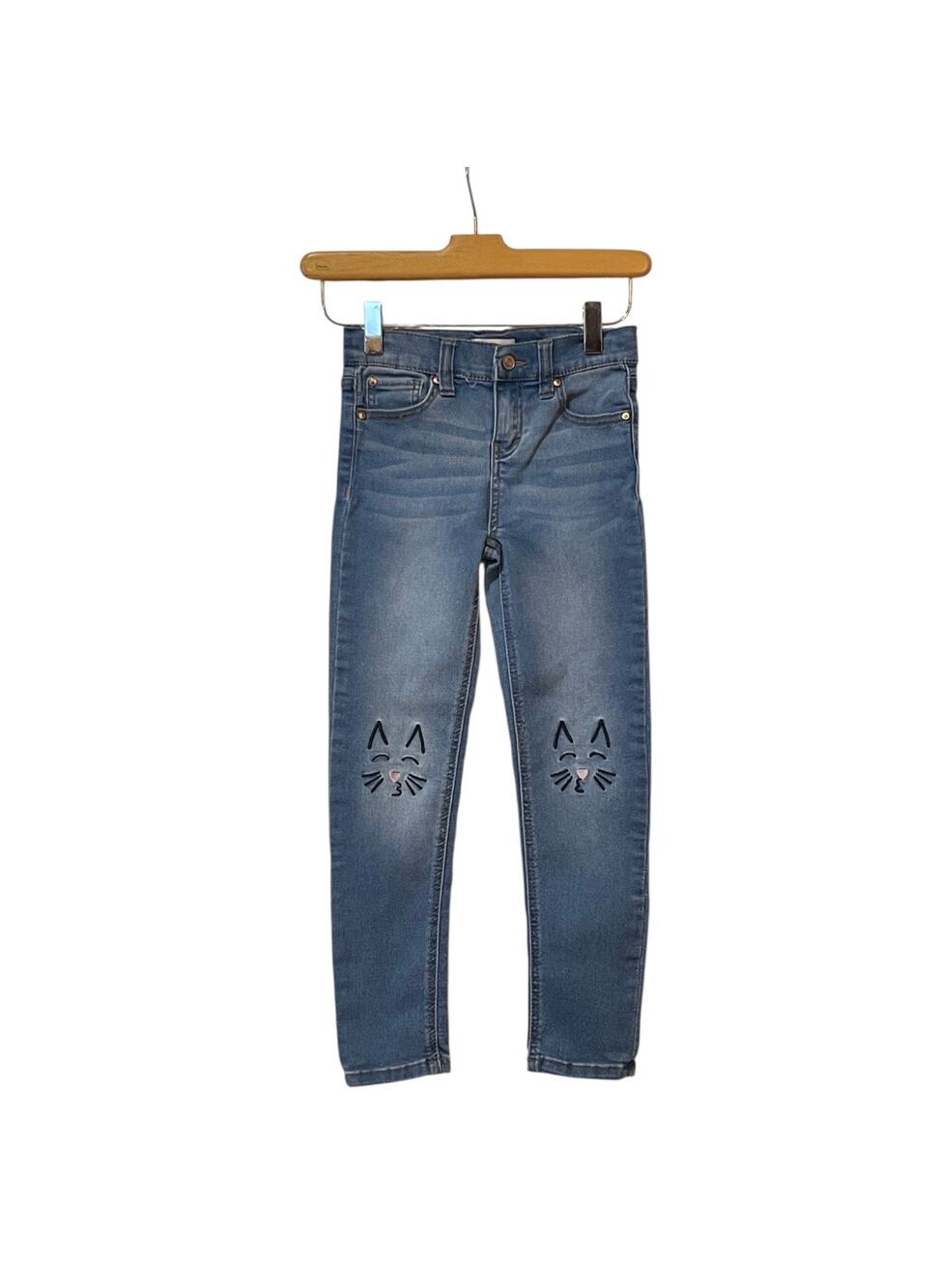 Revery Girls Blue Denim Jeans  Embroidered Mid Rise Skinny 6X